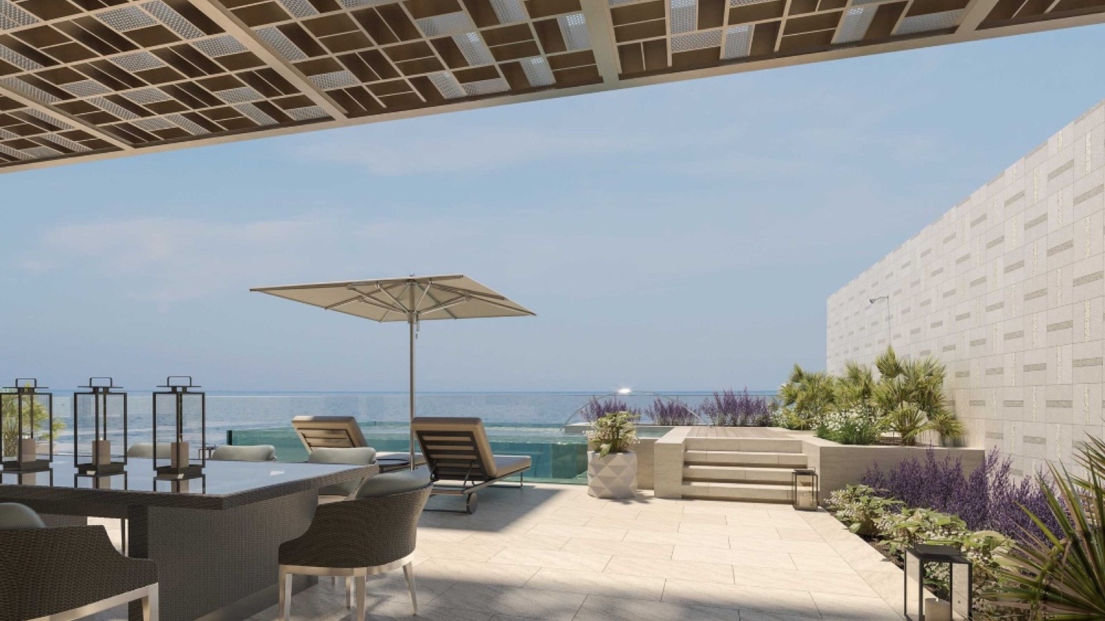 La terrasse et la piscine à débordement privée de la Royal Mansion, à l'Atlantis The Royal de Dubaï. (Photo Atlantis The Royal)