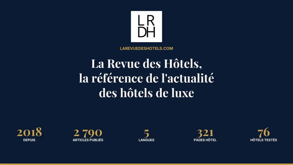 La Revue des Hôtels, la référence de l'actualité des hôtels de luxe : depuis 2018, 2 790 articles, 5 langues, 321 pages hôtel, 76 hôtels testés
