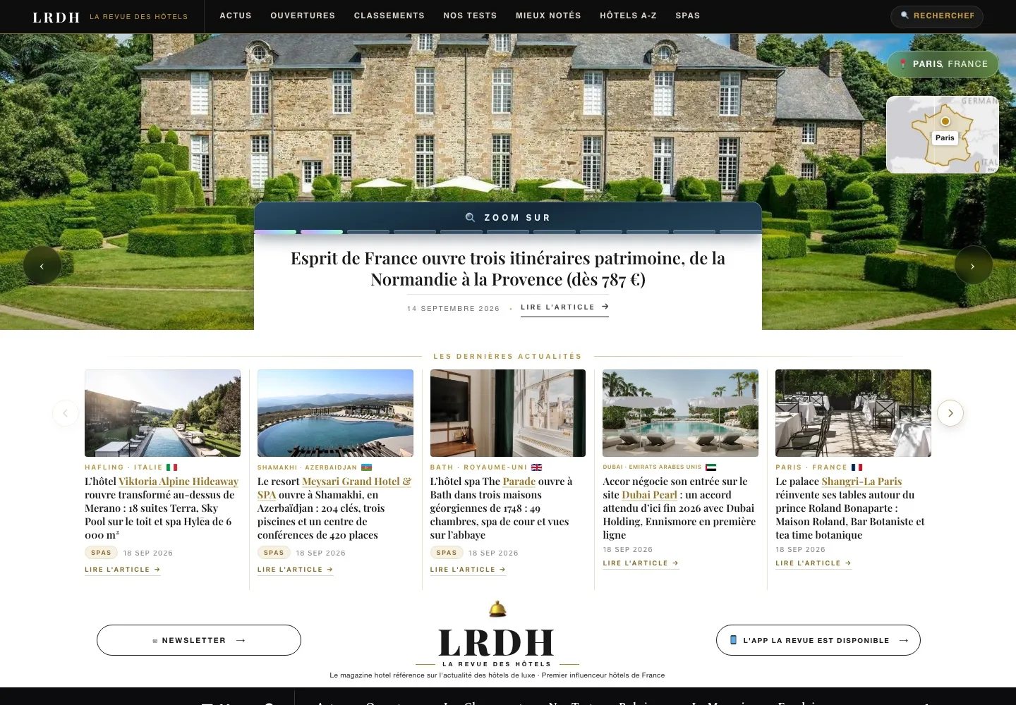 Page d'accueil de La Revue des Hôtels, la dernière actualité hôtelière et les articles du jour
