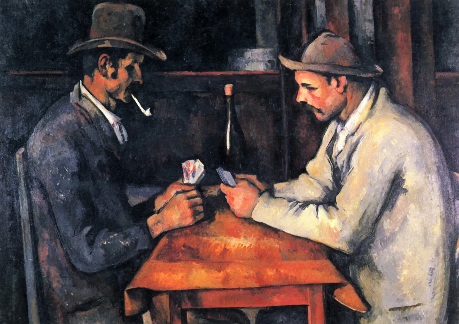 Les Joueurs de cartes de Paul Cézanne, version de la collection Al-Thani, deux paysans jouant aux cartes