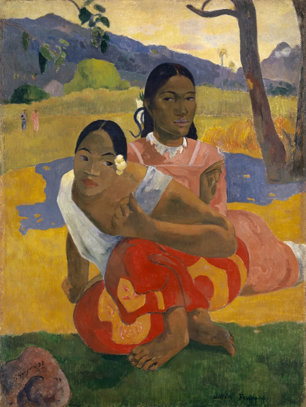Nafea faa ipoipo (Quand te maries-tu ?) de Paul Gauguin, deux Tahitiennes assises dans l'herbe, 1892