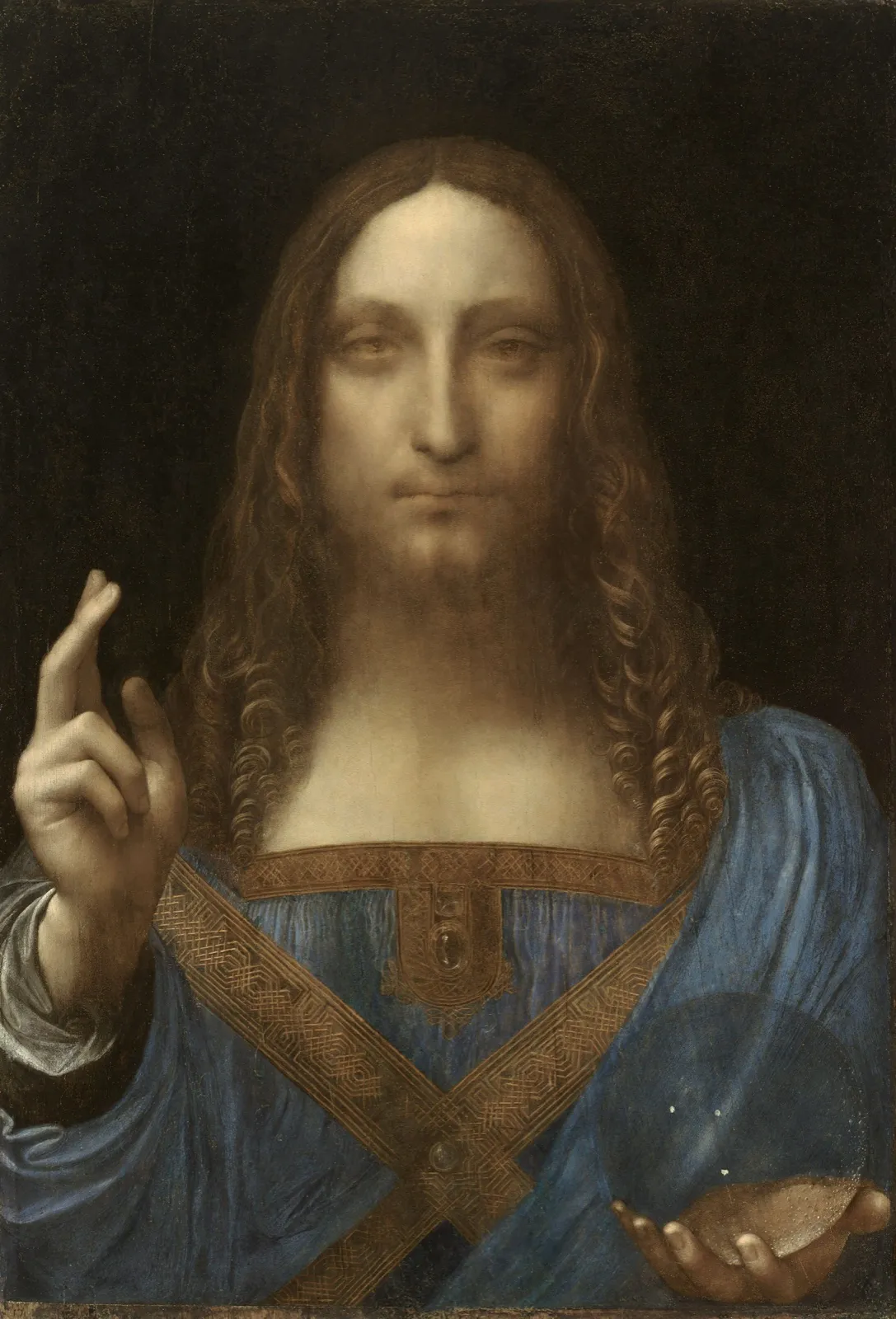 Salvator Mundi attribué à Léonard de Vinci, le Christ bénissant tenant un globe de cristal, vers 1500