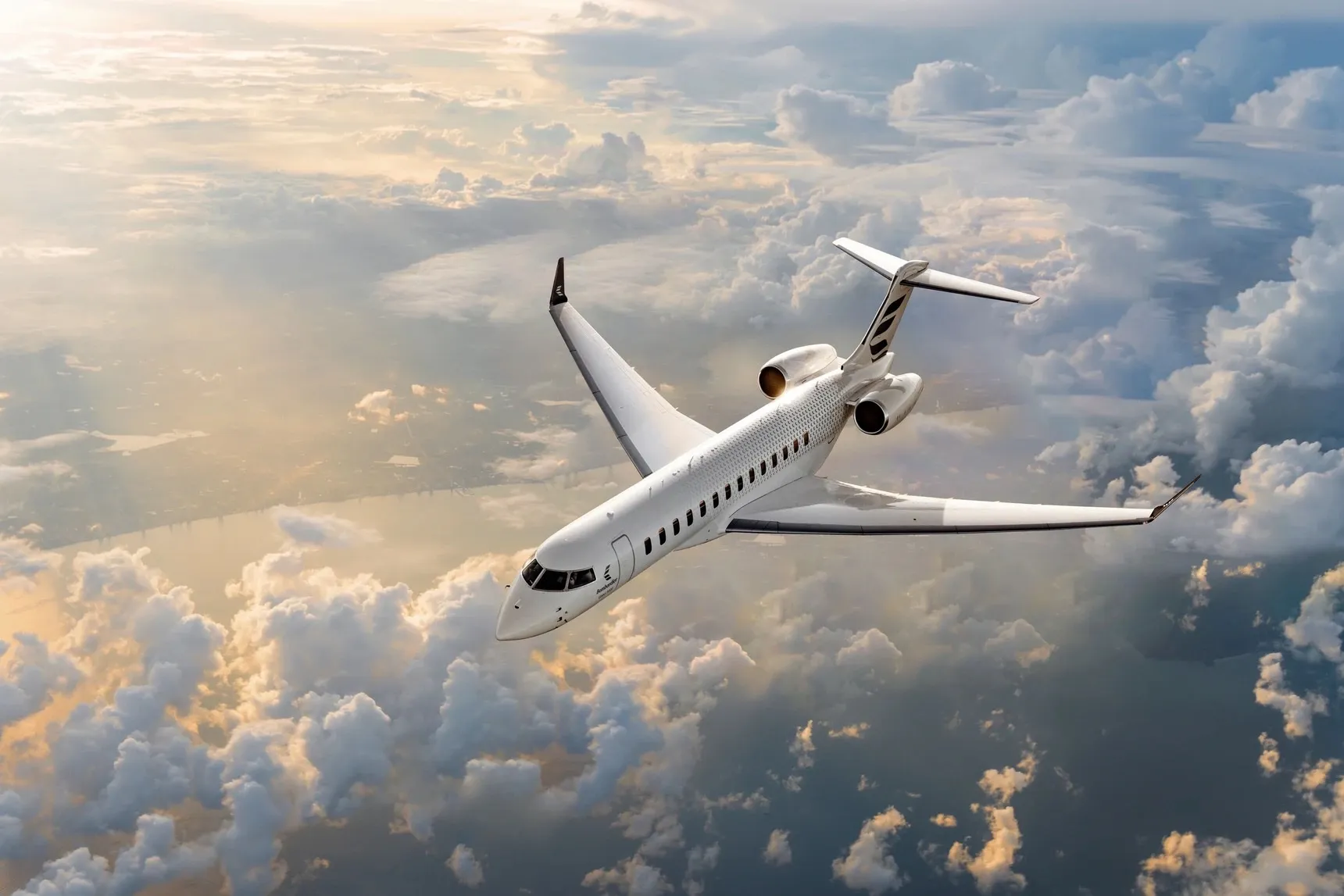 Bombardier Global 8000 in flight above the clouds