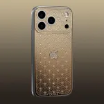 iPhone Palmette de Caviar en or 18 carats gravé de palmes Art déco, logo Apple serti de diamants