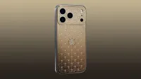 iPhone Palmette de Caviar en or 18 carats gravé de palmes Art déco, logo Apple serti de diamants