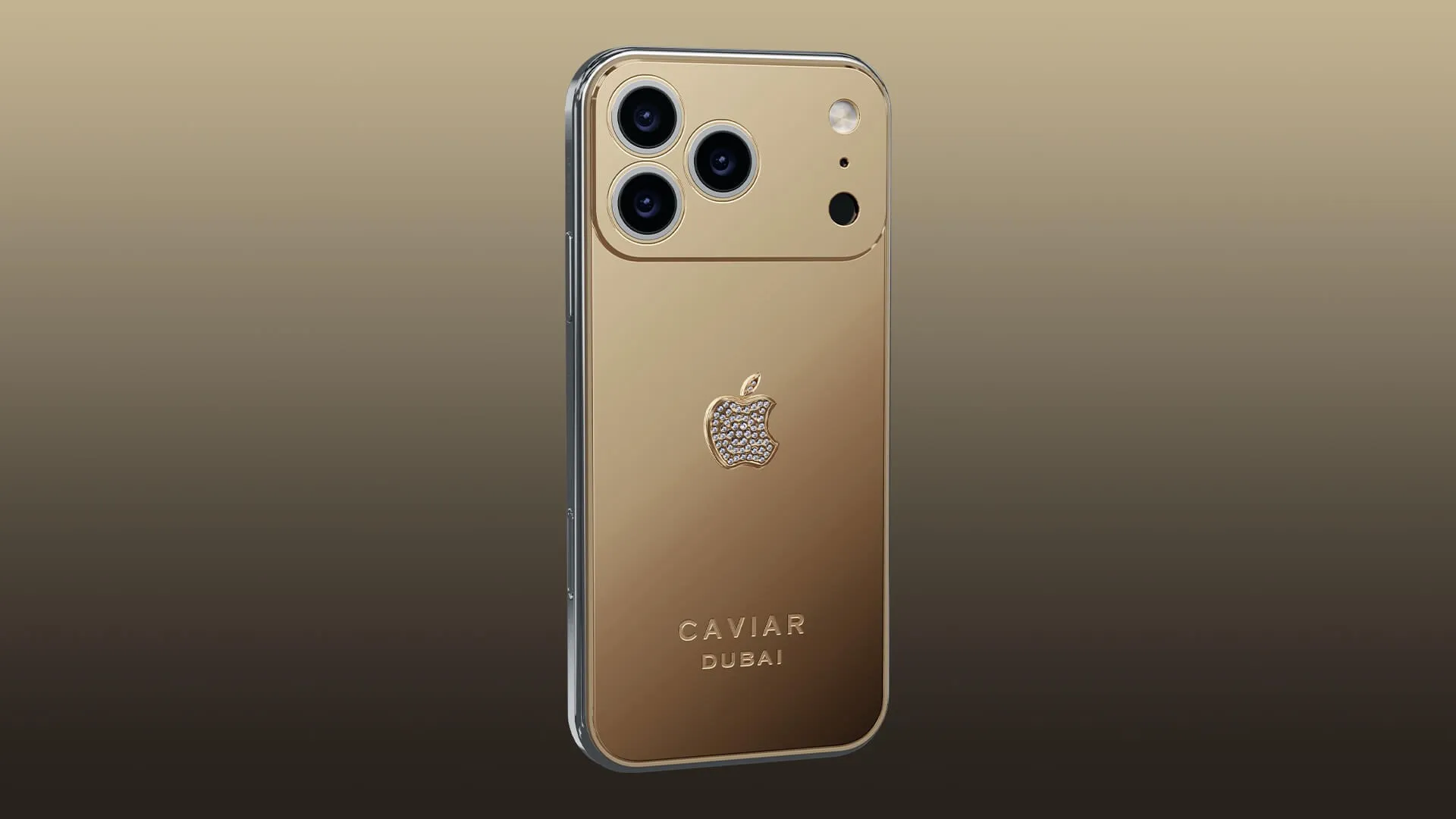 iPhone Solar de Caviar au dos en or 18 carats poli miroir, logo Apple serti de diamants