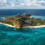 Vue aérienne de Necker Island, île privée de Richard Branson aux îles Vierges britanniques
