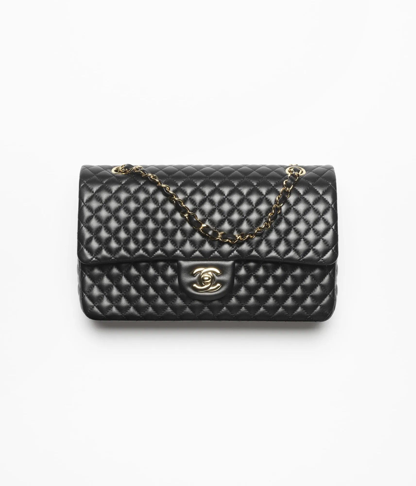 Chanel classic 11.12 bag in black lambskin and gold-tone metal, displayed at 10,500 euros in France