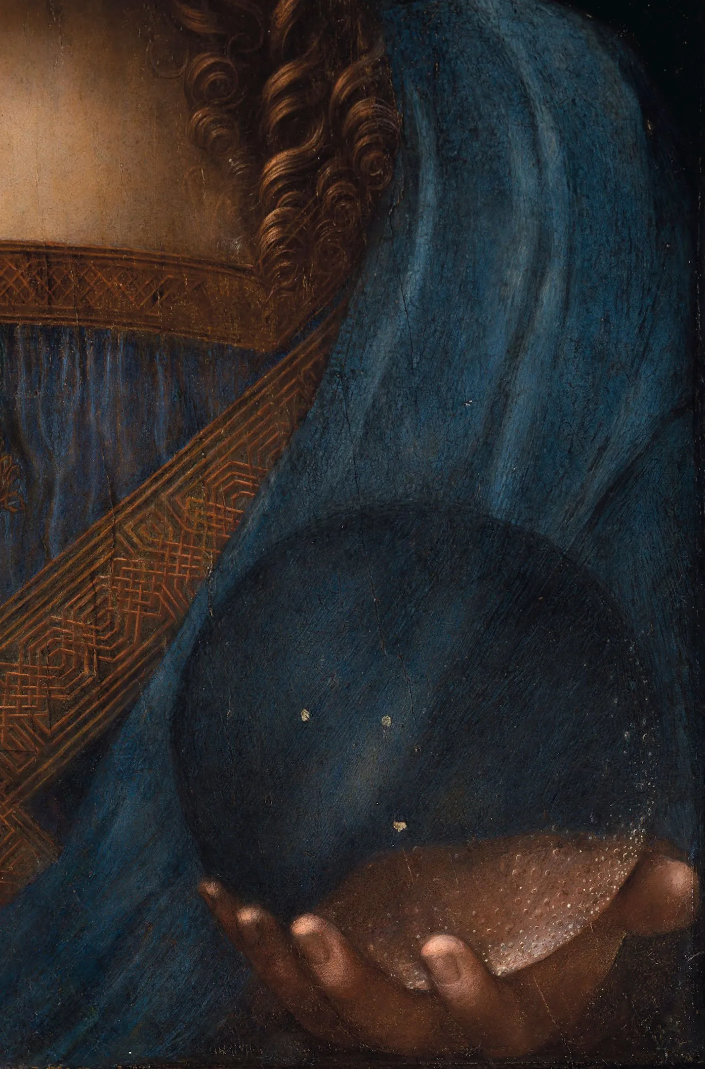 Détail du globe de cristal tenu par le Christ dans le Salvator Mundi